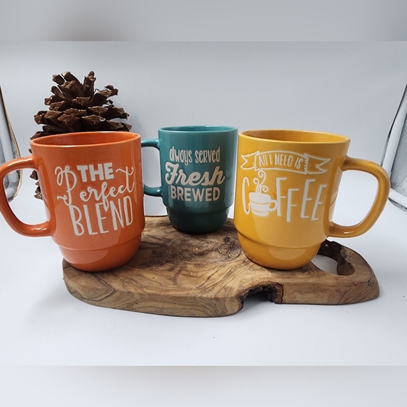 Boston Warehouse Stackable Coffee Mugs 3 The Perfect Blend All I Need is Coffee - Picture 1 of 5